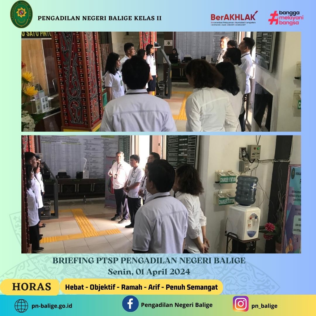 BRIEFING PTSP PENGADILAN NEGERI BALIGE PADA HARI SENIN 01 APRIL 2024